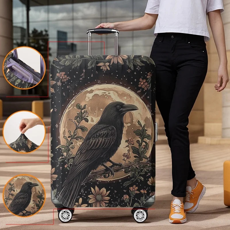 Moonnight Crow Flower Pattern Luggage Protective Cover, suitable for 18-32 inch luggage covers, luggage handle gloves, travel ac