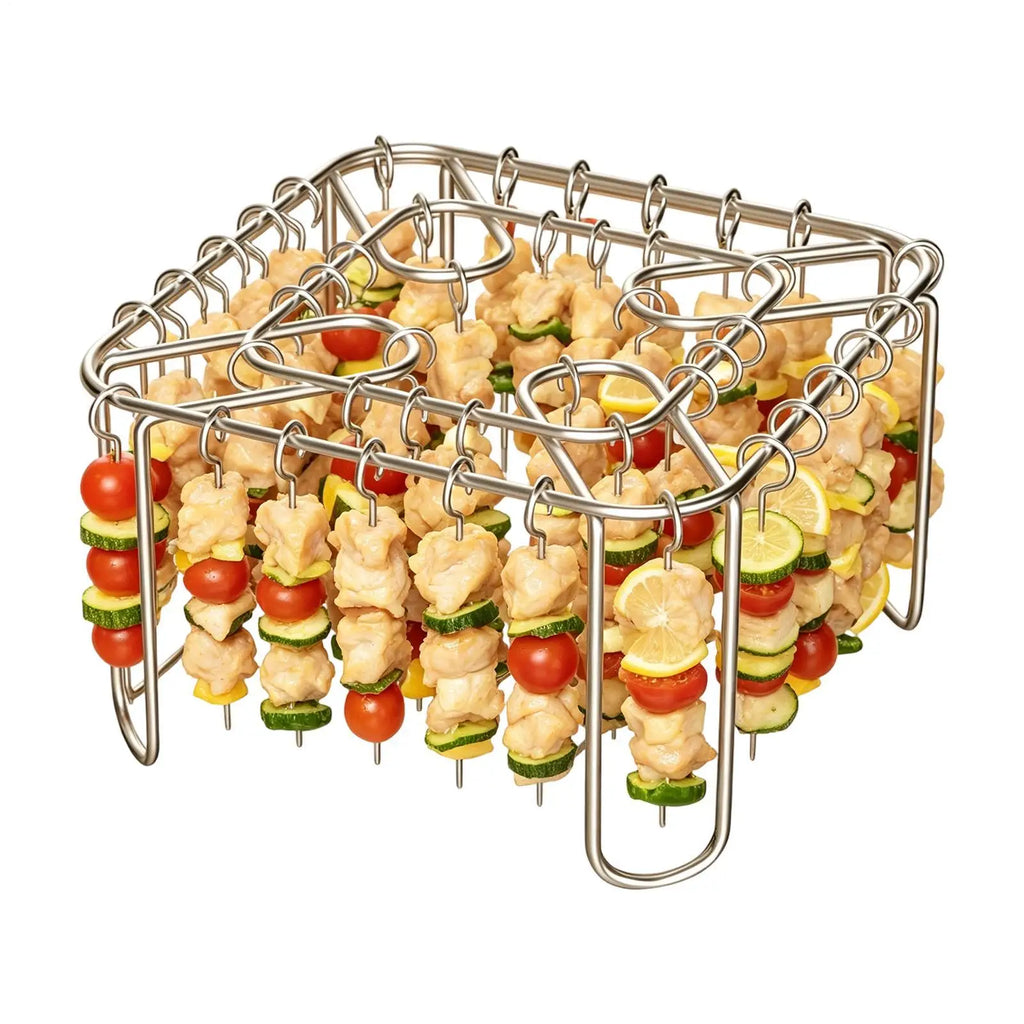 Air Fryer Rack With 40 Reusable Barbecue Skewers Stainless Steel Food Grade Reusable No Flipping Tray Air Fryer Grill Accessory