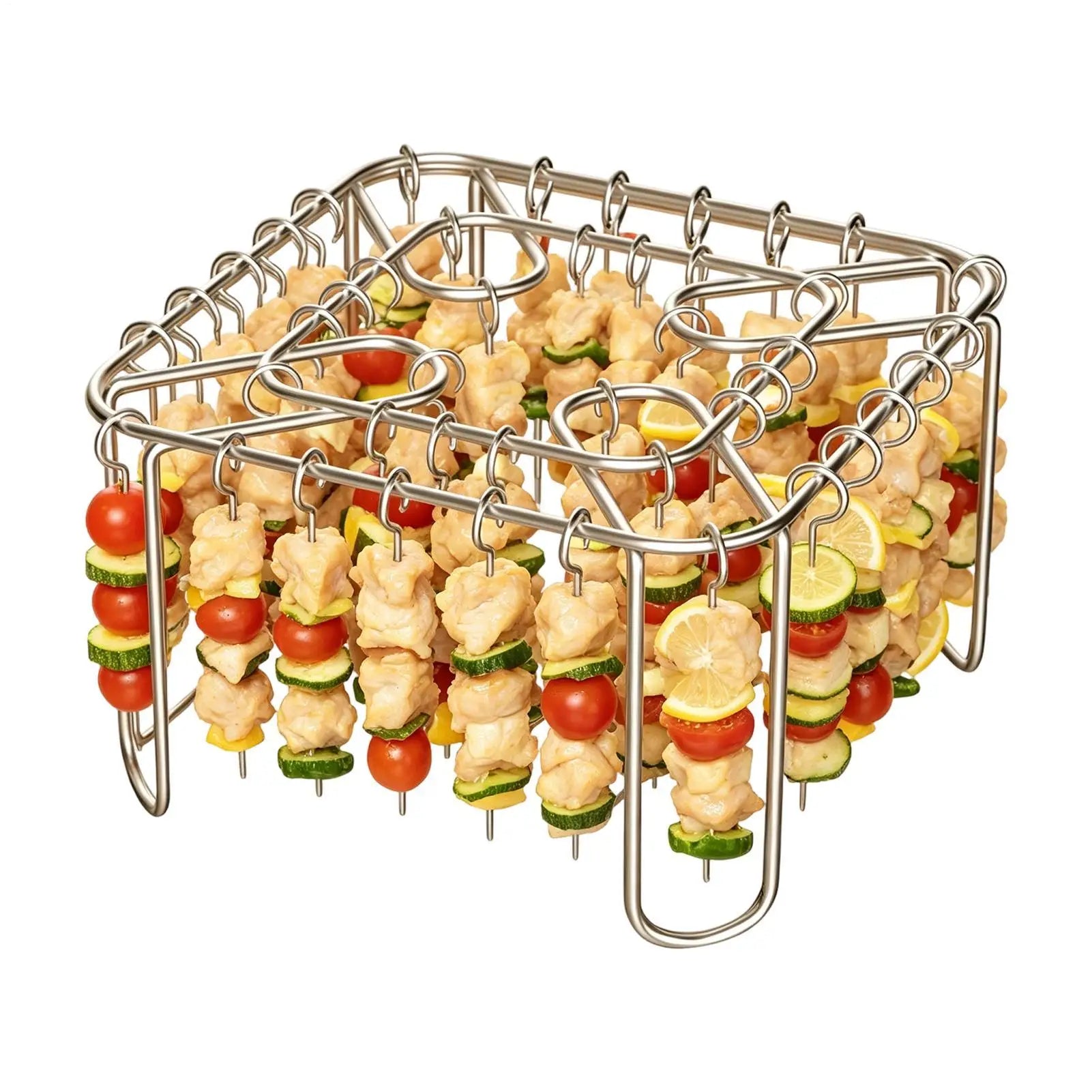 Air Fryer Rack With 40 Reusable Barbecue Skewers Stainless Steel Food Grade Reusable No Flipping Tray Air Fryer Grill Accessory