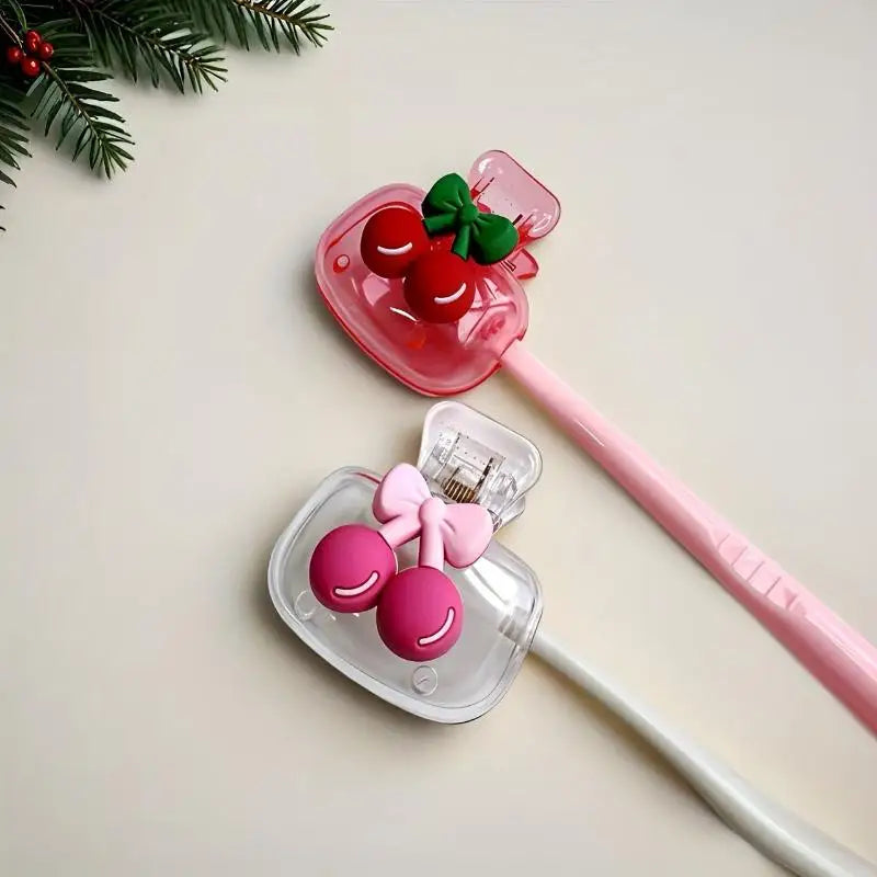 Hot Sale 1/2Pcs Cute Cherry Bow Design Toothbrush Storager  Toothbrush Head Features Dual Holes For Drainage And Ventilation