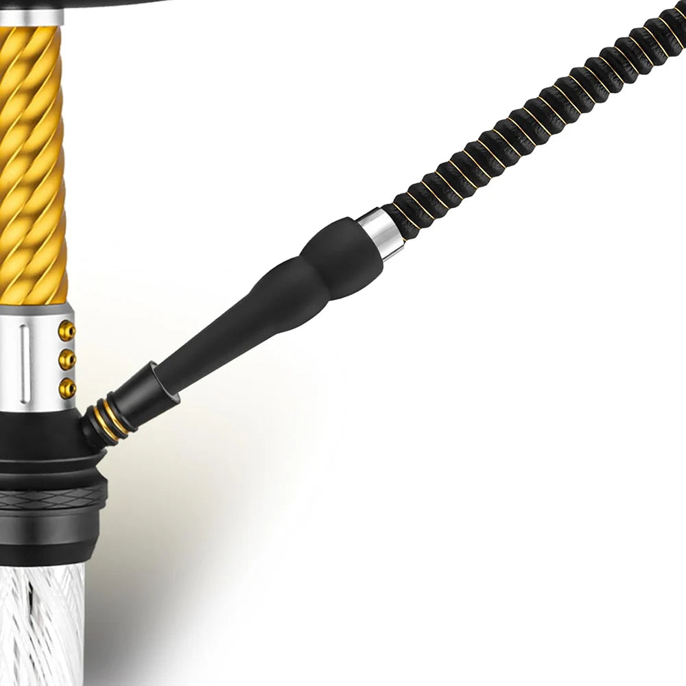 60inch Length Hookah Hose Washable Soft Touch Rubber Handle Alloy Tip Leather Wrapped Black Hookah Hose
