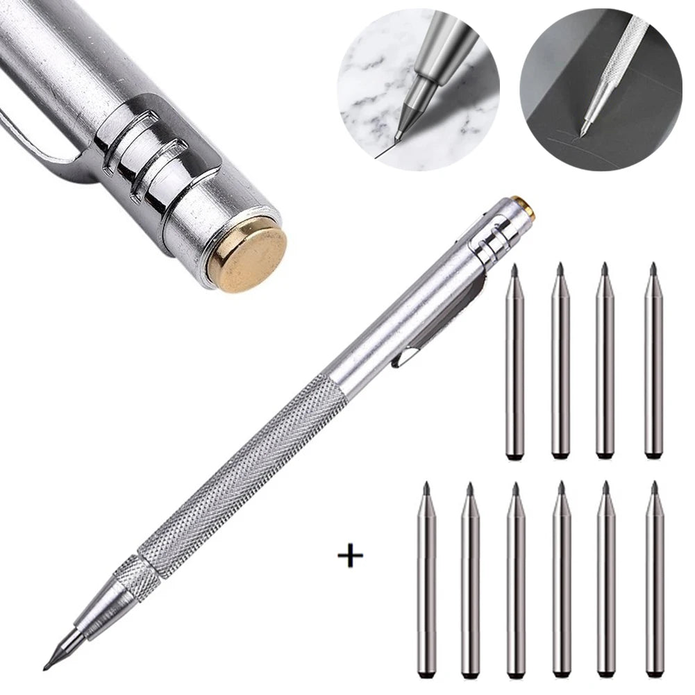 11PCS Scriber Pen Tungsten Carbide Tip Scriber Engraving Pen Marking Tip For Glass-Ceramic Metalworking Woodworking Hand Tools