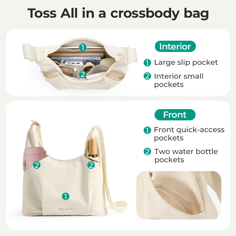 BAGSMART Women's Hobo Bag College Crossbody Bag Large Capacity Casual Handbag Waterproof Lightweight Shoulder Bag Daily Travel