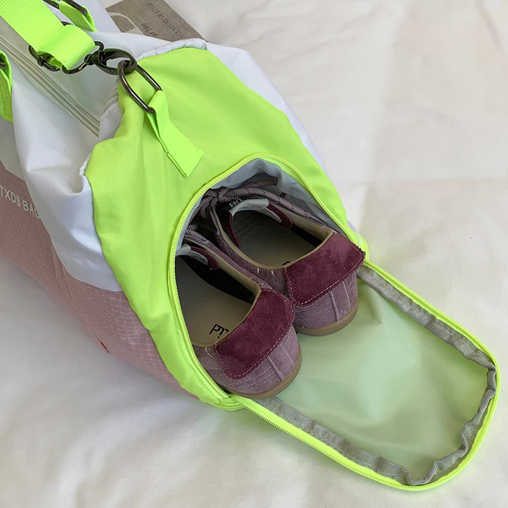 Duffle Bag Travel Handbag Detachable Shoulder Strap Grid Splicing Expandable Storage Bag for Weekend Trip Sightseeing Outing