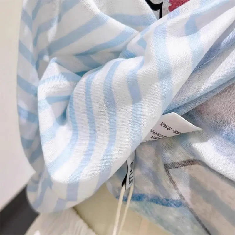Women's T-Shirt Hello Kitty 2026 Summer Age-Reducing New Style Milk Blue Striped Thin Sunscreen Long-Sleeved Top Versatile Print