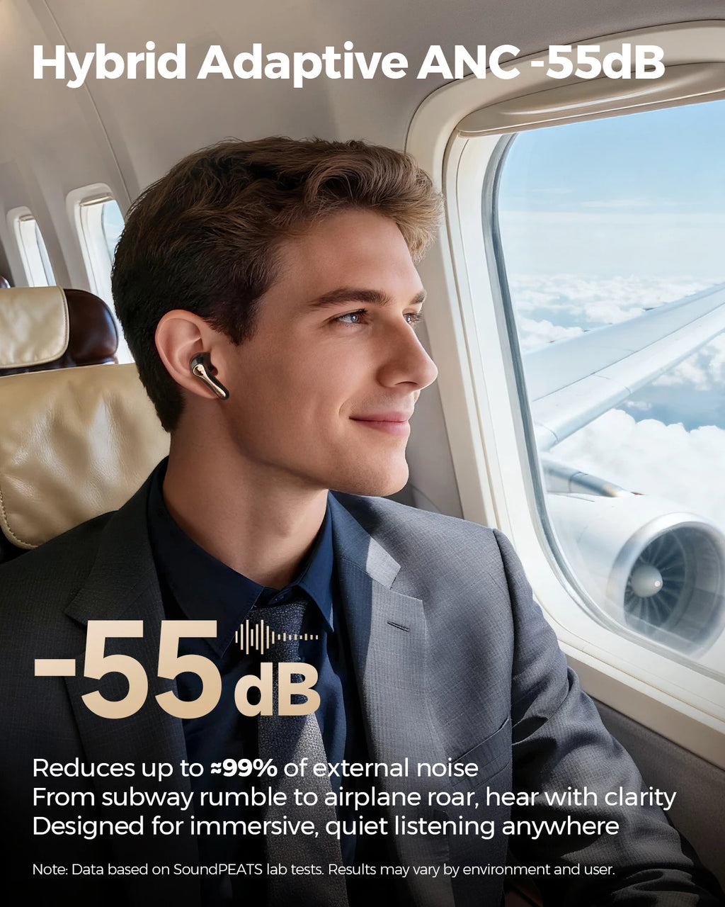 SOUNDPEATS Air5 Pro+ XMEMS Bluetooth Earphones 55dB Hybrid Adaptive ANC Earbuds, Hi-Res Wireless, LDAC/aptX Lossless Headphones
