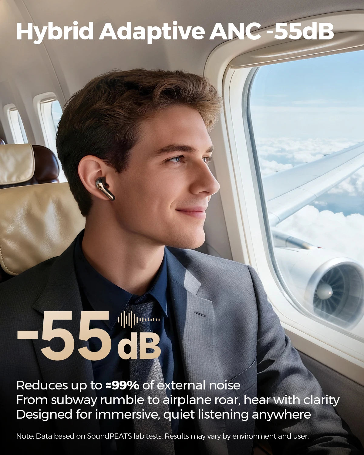 SOUNDPEATS Air5 Pro+ XMEMS Bluetooth Earphones 55dB Hybrid Adaptive ANC Earbuds, Hi-Res Wireless, LDAC/aptX Lossless Headphones