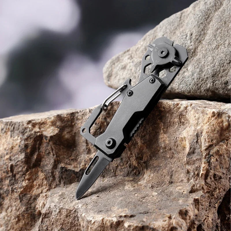 Portable Outdoor Multifunction Folding Knife High Hardness EDC Tool with Key Ring Can Opener and Ruler for Camping Hiking
