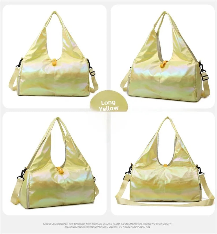 Glossy Fitness Bag Women's Large Capacity Lightweight Fashionable Handheld Yoga Training Waterproof Bag Sport Travel Bag