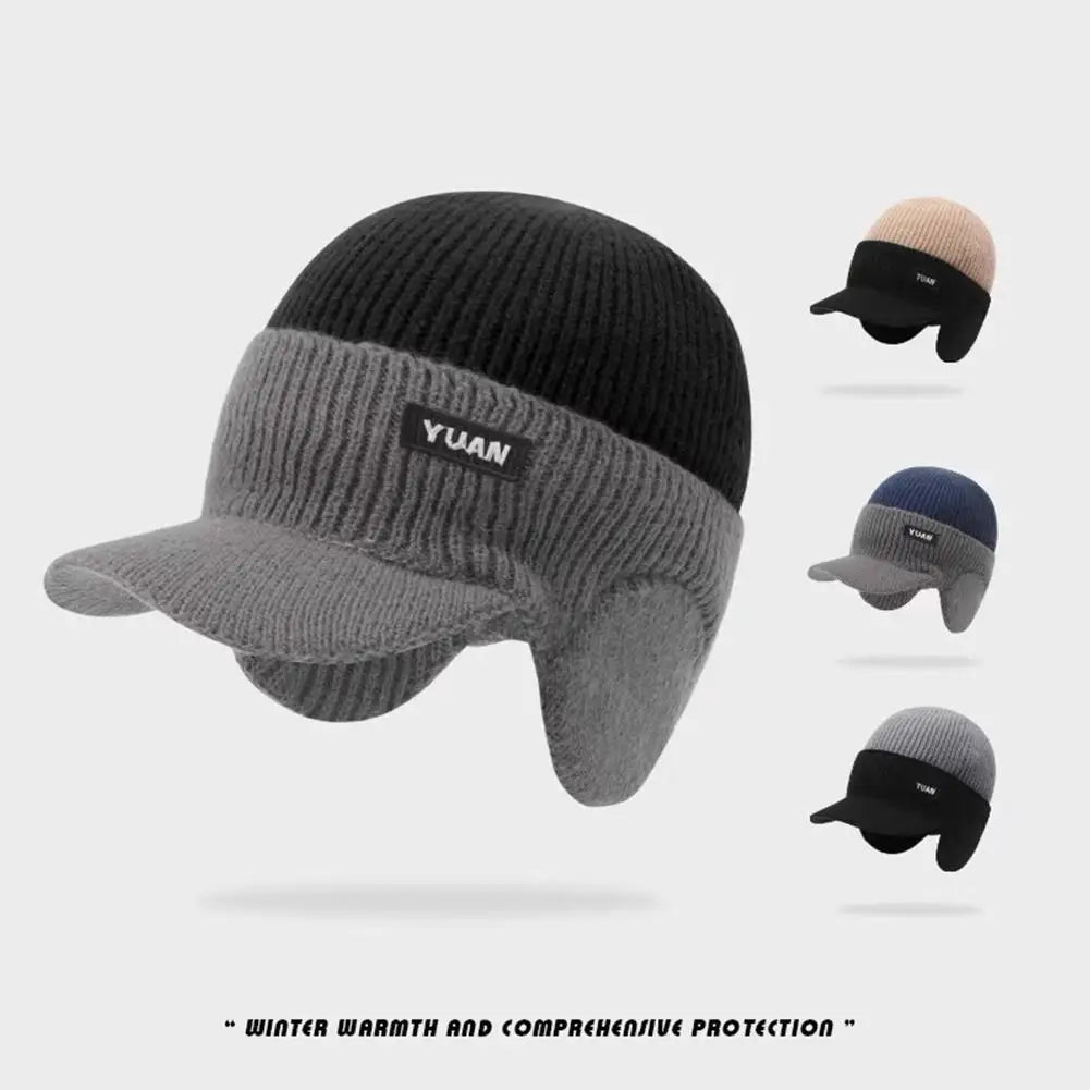 Winter Thermal Knitted Baseball Cap Outdoor Ear Protection Warm Bicycle Knitted Cap Thickened Windproof Visors Baseball Cap