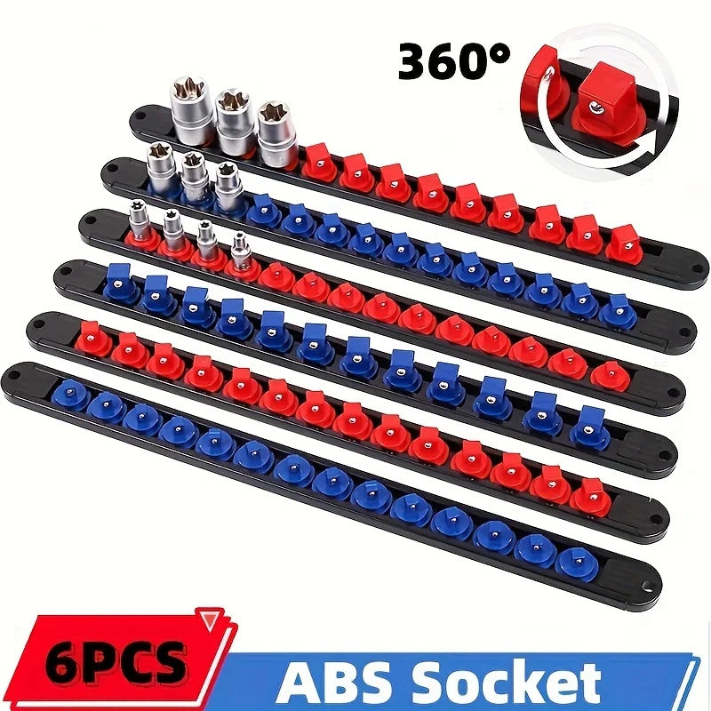 6pc 360° Swivel Socket Organizer Set - Durable ABS Storage Racks, 1/4"" 3/8"" 1/2"" Clips, Space-Efficient & Easy Access