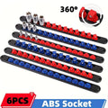 6pc 360° Swivel Socket Organizer Set - Durable ABS Storage Racks, 1/4"" 3/8"" 1/2"" Clips, Space-Efficient & Easy Access