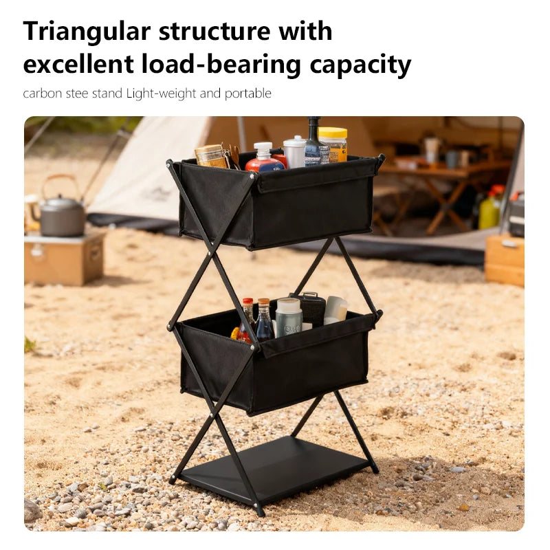 TARKA Camping New Storage Rack Three-Layer Shelf Folding Storage Rack For Outdoor Barbecue Storage Rack Multifunctional Shelf