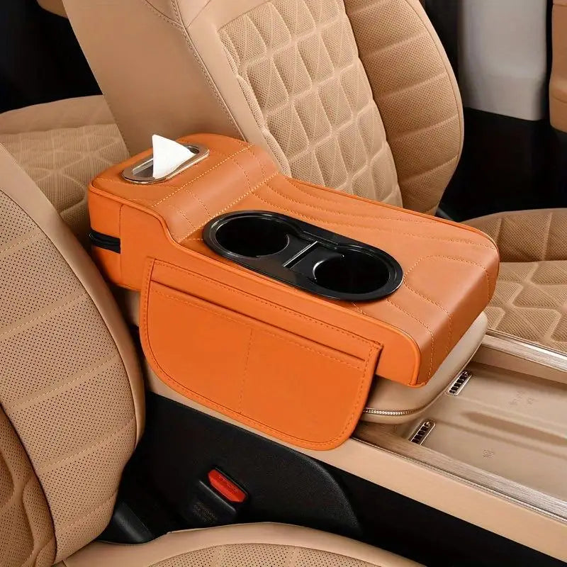 1 Car Armrest Box with Low Front and High Rear Design, Car Center Console Armrest Pad with Tissue Box, Dual Side Storage Pockets, Car Armrest Pad, Portable Storage Accessory, Includes a Pack of Tissues