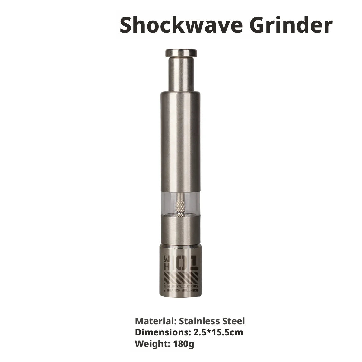 WELLHIKE Shock Wave Grinder - Stainless Steel Tactical Pepper & Sea Salt Manual Press Spice Shaker with GZ Silicone Sleeve