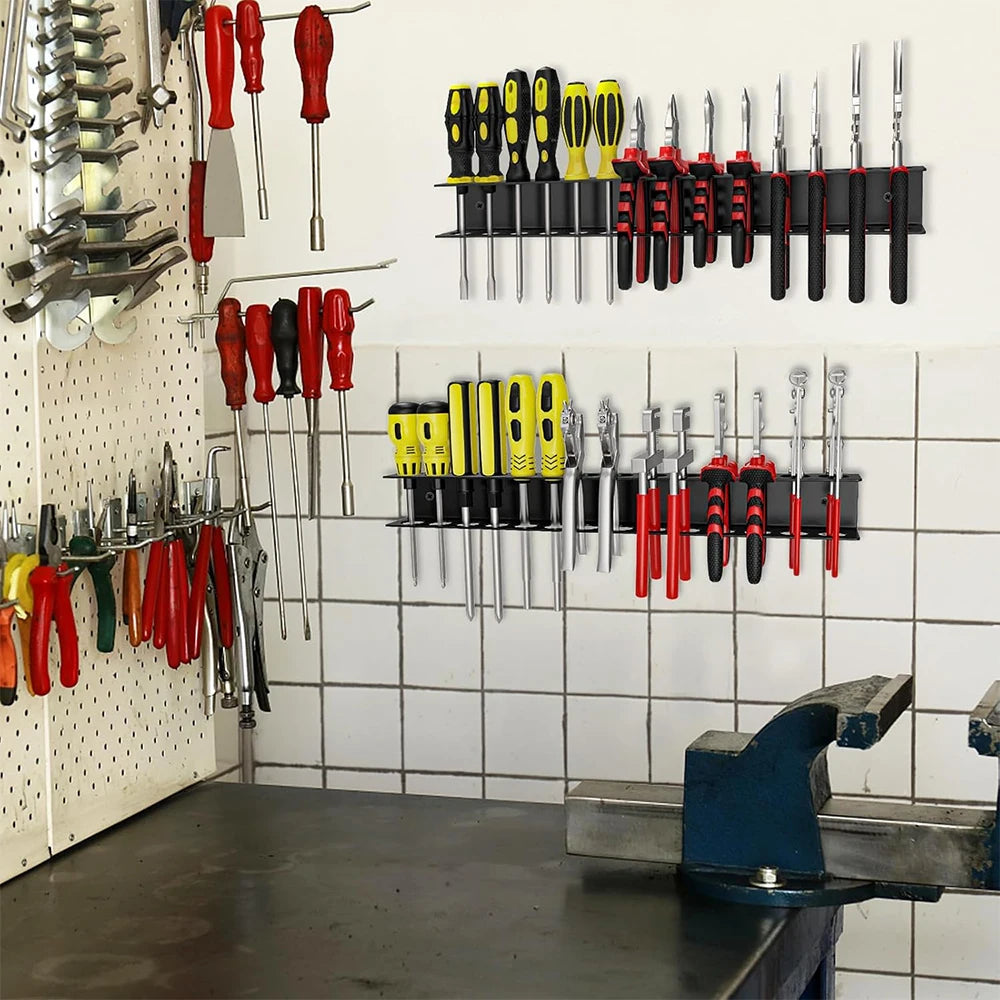 40cm Metal Screwdriver and Pliers Organizer Wall-Mounted Tool Holder Rack with Tool Slots Space-Saving Garage Workshop Storage
