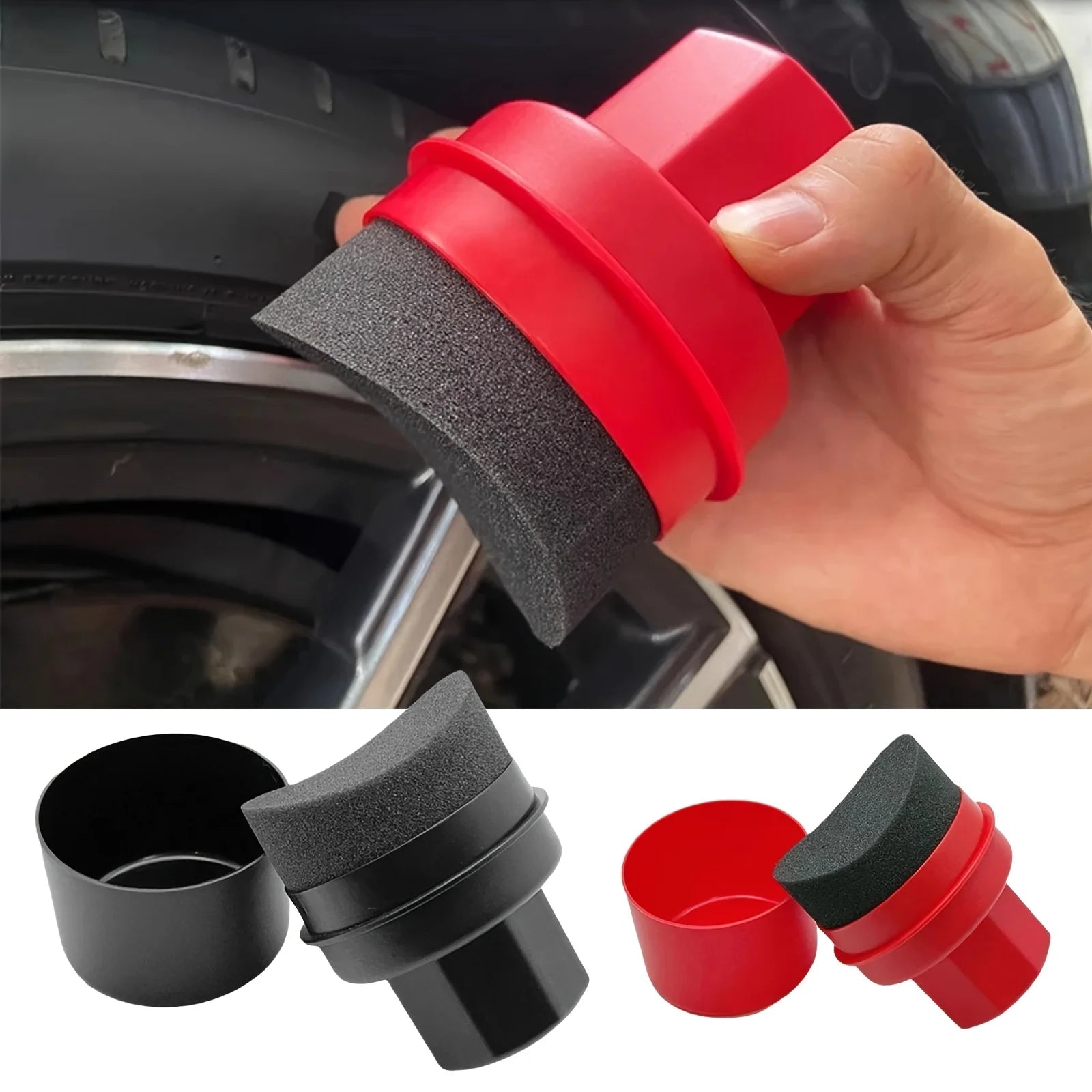 Car Tire Waxing Sponge, Car Wax Applicator Pad with Lid, Curved Shape, Easy Waxing Tire Sponge, Tire Cleaning Tools & Detailing