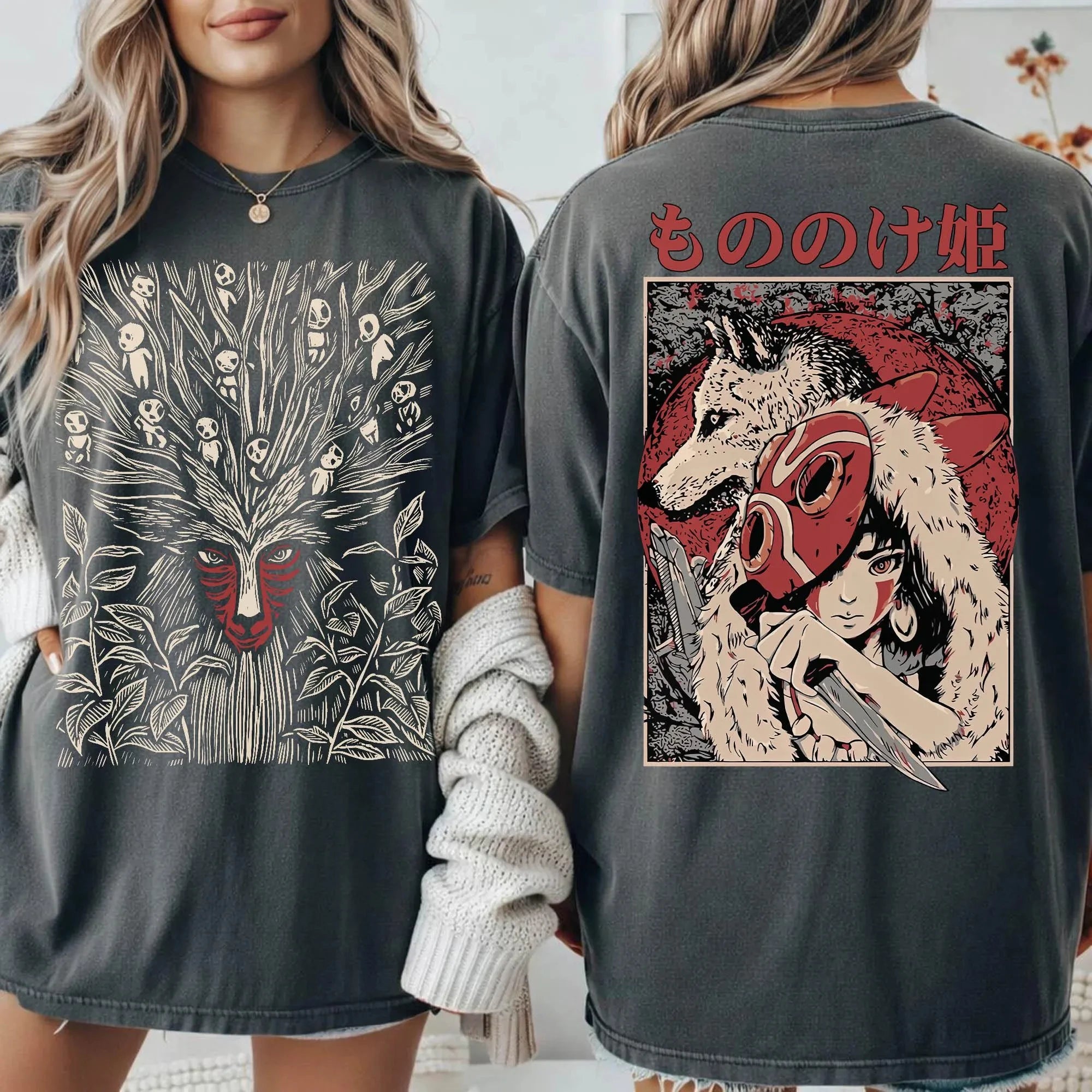 Plus Size Summer Women's Vintage  Mononoke T-Shirt Cotton Breathable Stylish Versatile Street Style Oversized
