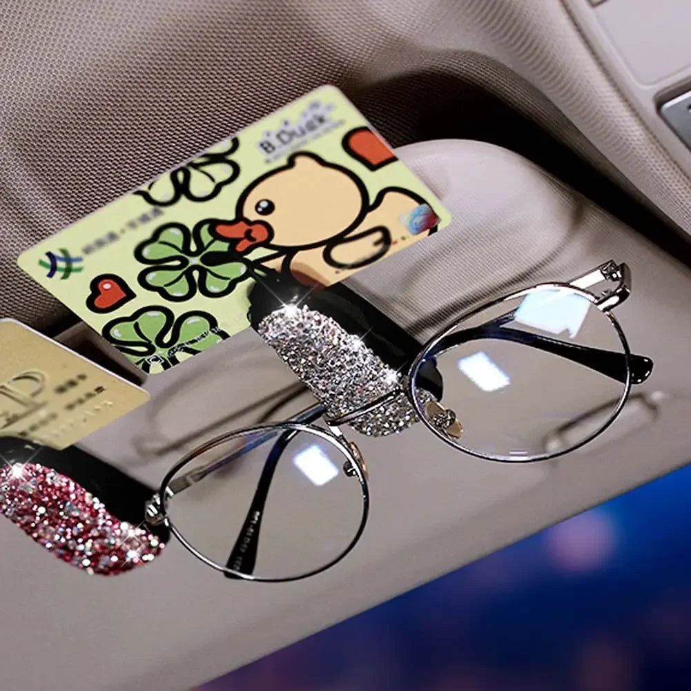 Car Sun Visor Sunglasses Clip Diamond Glasses Holder Eyeglasses Clips Card Ticket Holder Fastener Glasses Case Auto Accessories
