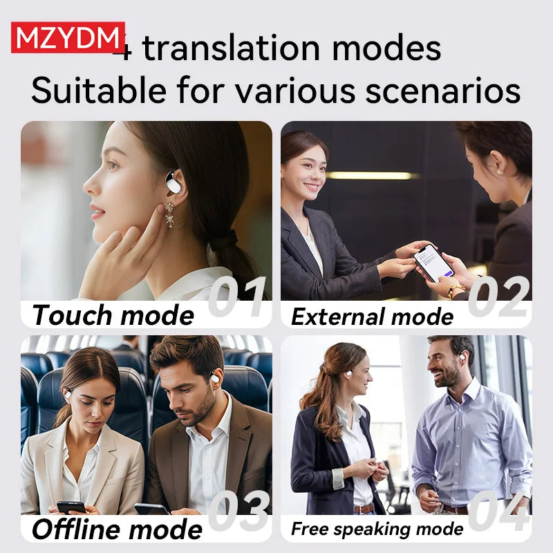 3-in-1 AI Translation Earbuds Q39 Wireless Bluetooth 5.4 Earphones LED Display Noise Canceling Ear Clip Sport Headphones Headset