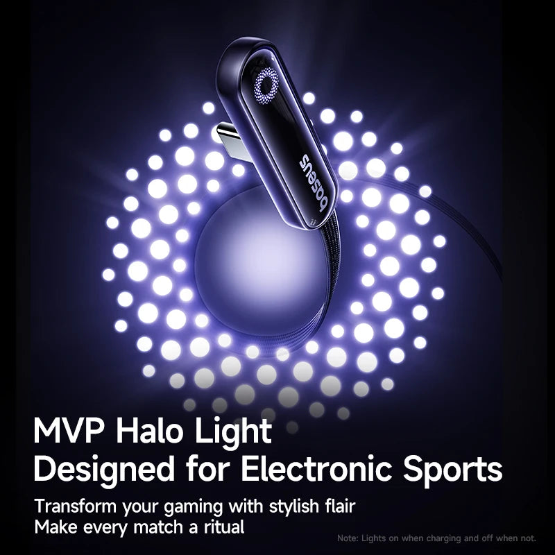 Baseus MVP3 Elbowed 100W USB C Cable For iPhone 16 15 Pro Max LED Light Type C Cable for Macbook Pro Xiaomi Samsung