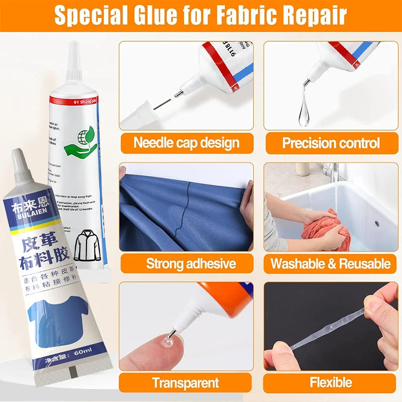 15/60ml Fabric Glue Quick Dry Fabric Patching Glue Versatile Fabric Repair Seam Adhesive Waterproof Agent for Clothing Textiles