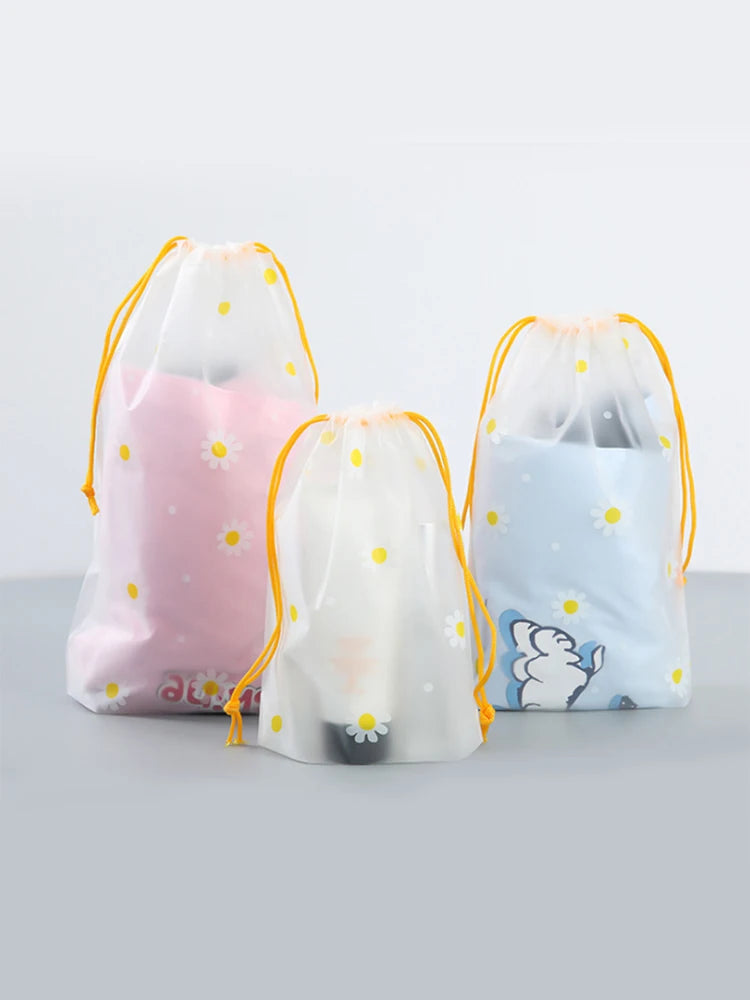 10Pcs Transparent Waterproof Travel Cosmetic Bag Towel Socks Plastic Drawstring Storage Bag Bathroom Transparent Beach Bag