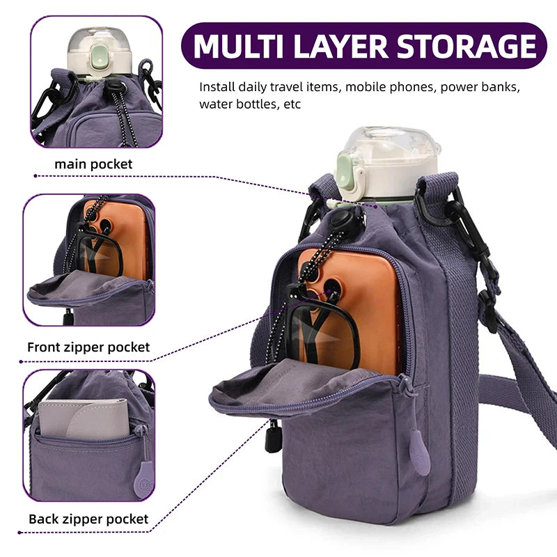 Sport Outdoor Lightweight Crossbody Bag Mobile Phone Bag Water Bottle Bag Nylon Shoulder Bag Drawstring Crossbody Bag