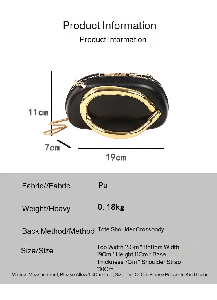 Retro Gold Metal Handle Women Clutch Bag PU Leather Chain Shoulder Crossbody Bag Mini Evening Purse for Party Wedding Daily Use