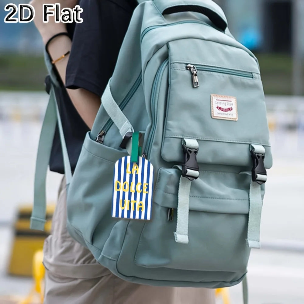 Striped Luggage Tag Blue White Pattern "LA DOLCE VITA" Printed Travel Bag Tag Suitcase Baggage Identifier for Travel Additions