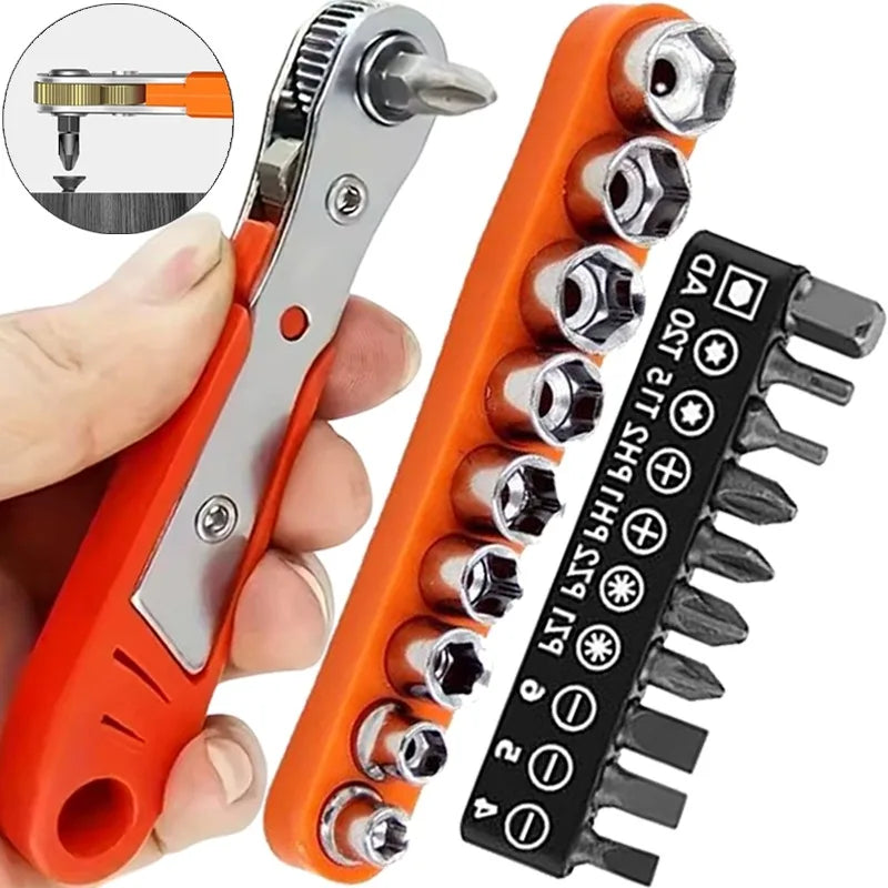 Stainless Steel Reversible Wrench Ratchet Screwdriver Bit Right Angle Manual Tools for Narrow Spaces Motorcycle Car Repair Kit