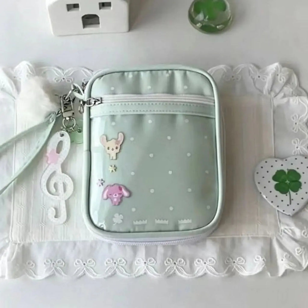Kawaii Ita Bag Pouch, Transparent Window for Anime Badge/Photocard Display, Soft Girl Style Storage Bag for Small Items, Card Ho