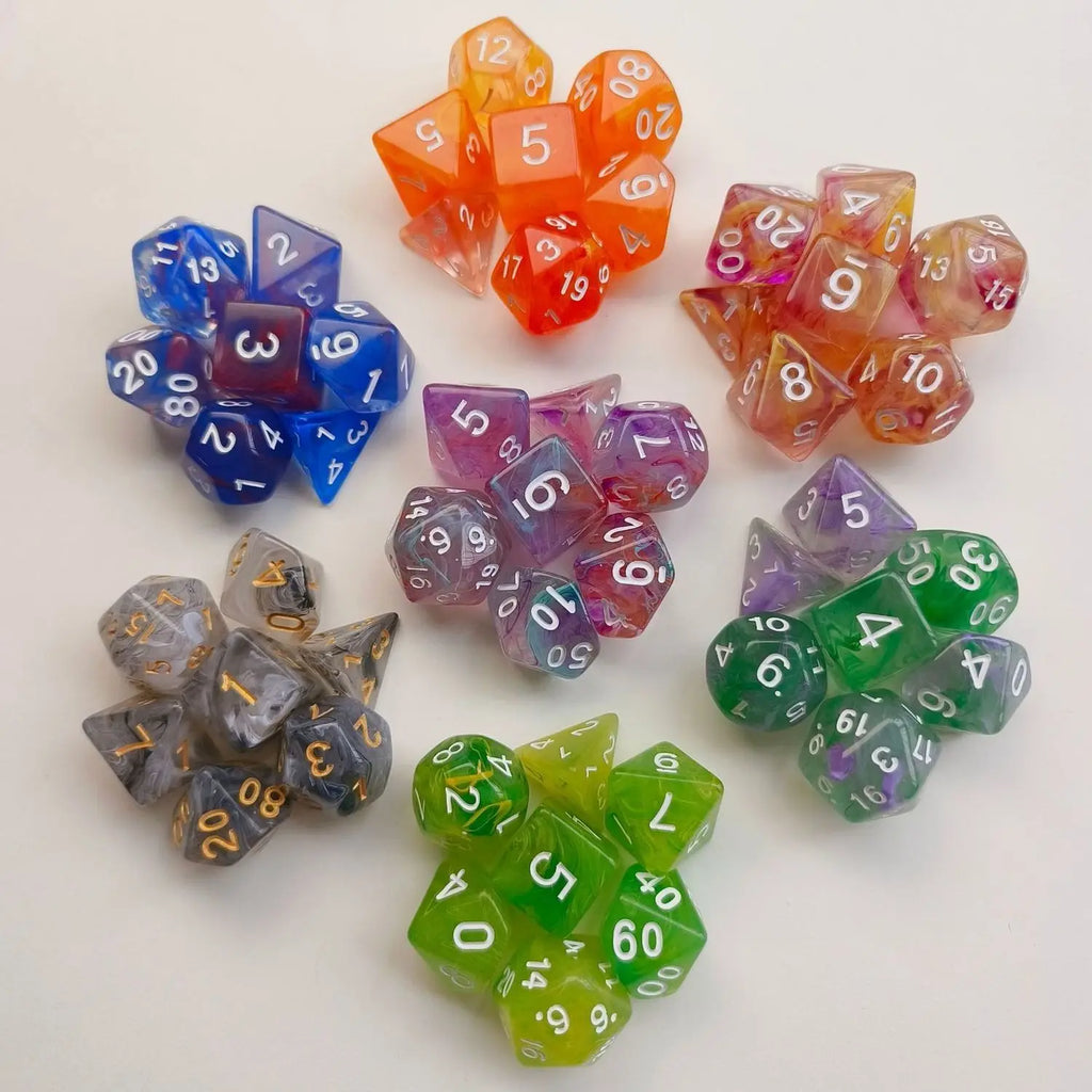 7 Pcs/set Gradient Color  Multi-sided Dice Digital Dice Set Game Accessories