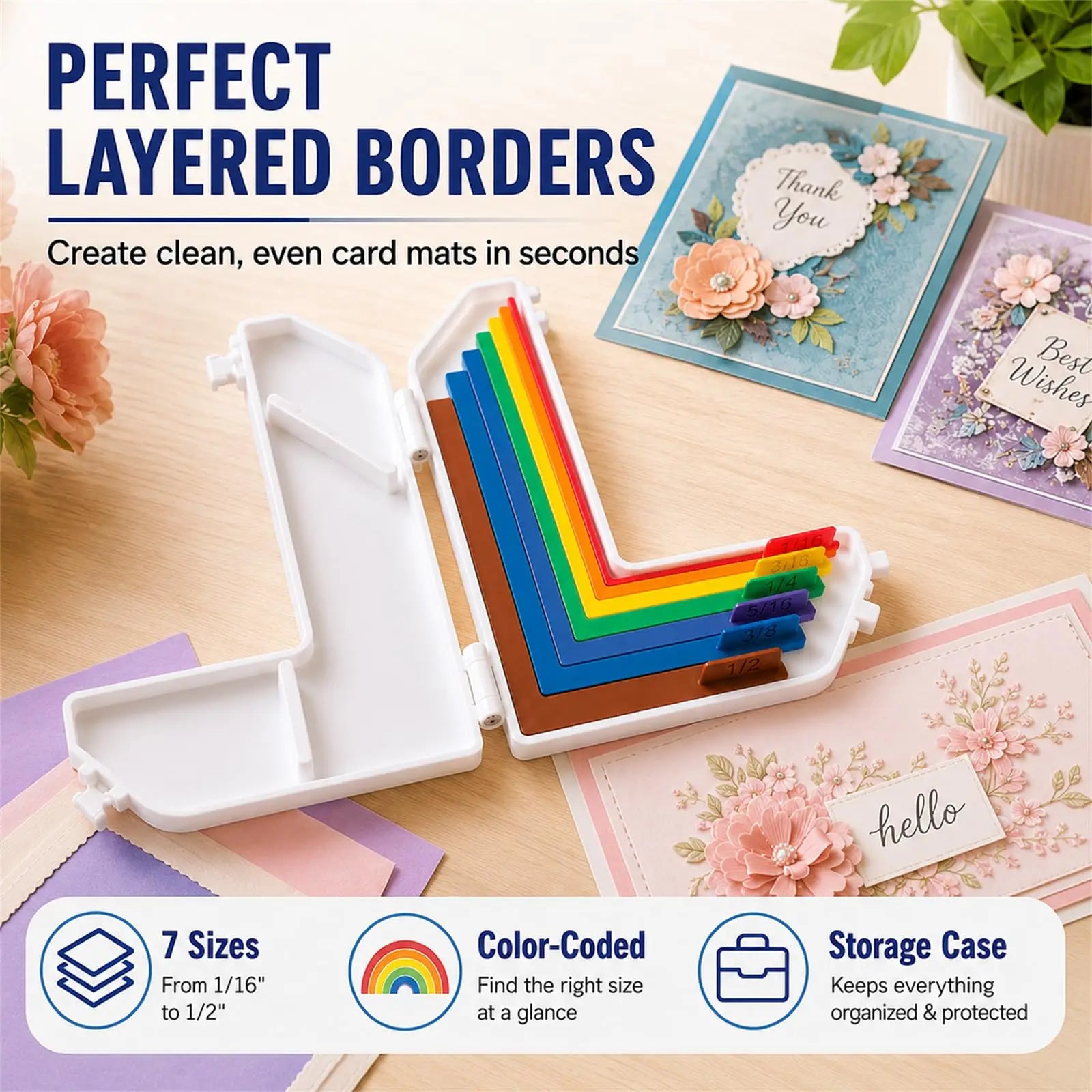 Paper Crafting Alignment Guides 7 Pcs Card Make Layering Spacers Color-Coded Scrapbooking Tools Ruler Multi-size Spacing Locator