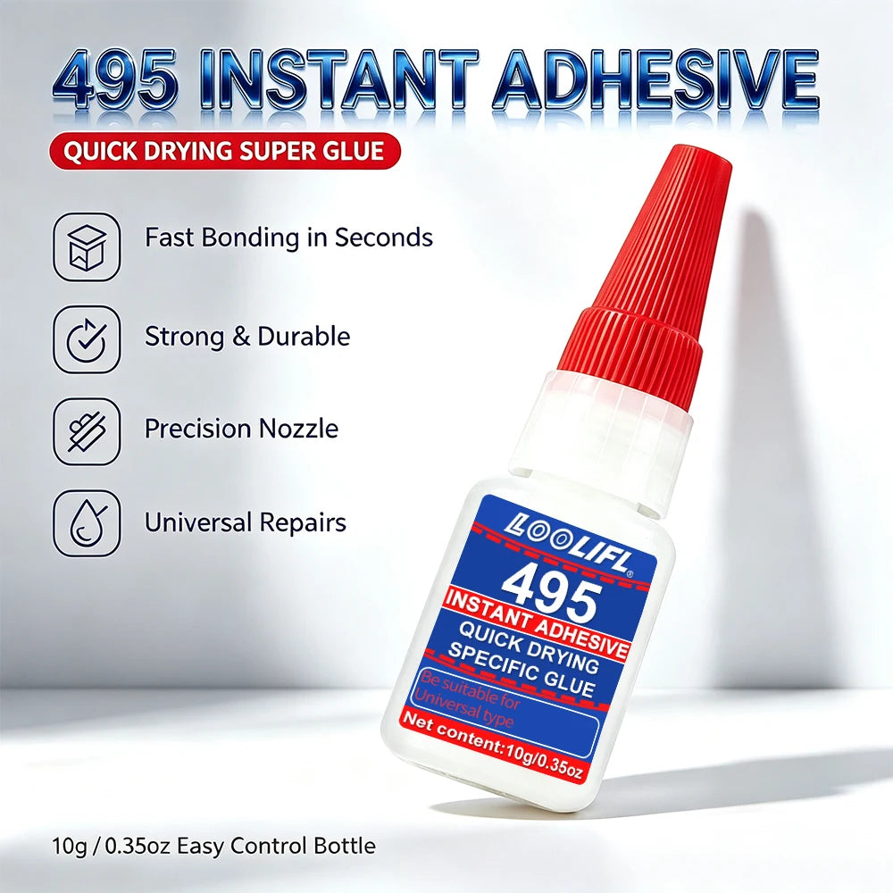 495 10g Super Instant Glue Quick Dry Strong Adhesive Precision Tip Universal Repair Glue Plastic Metal Ceramic Rubber Fix Glue