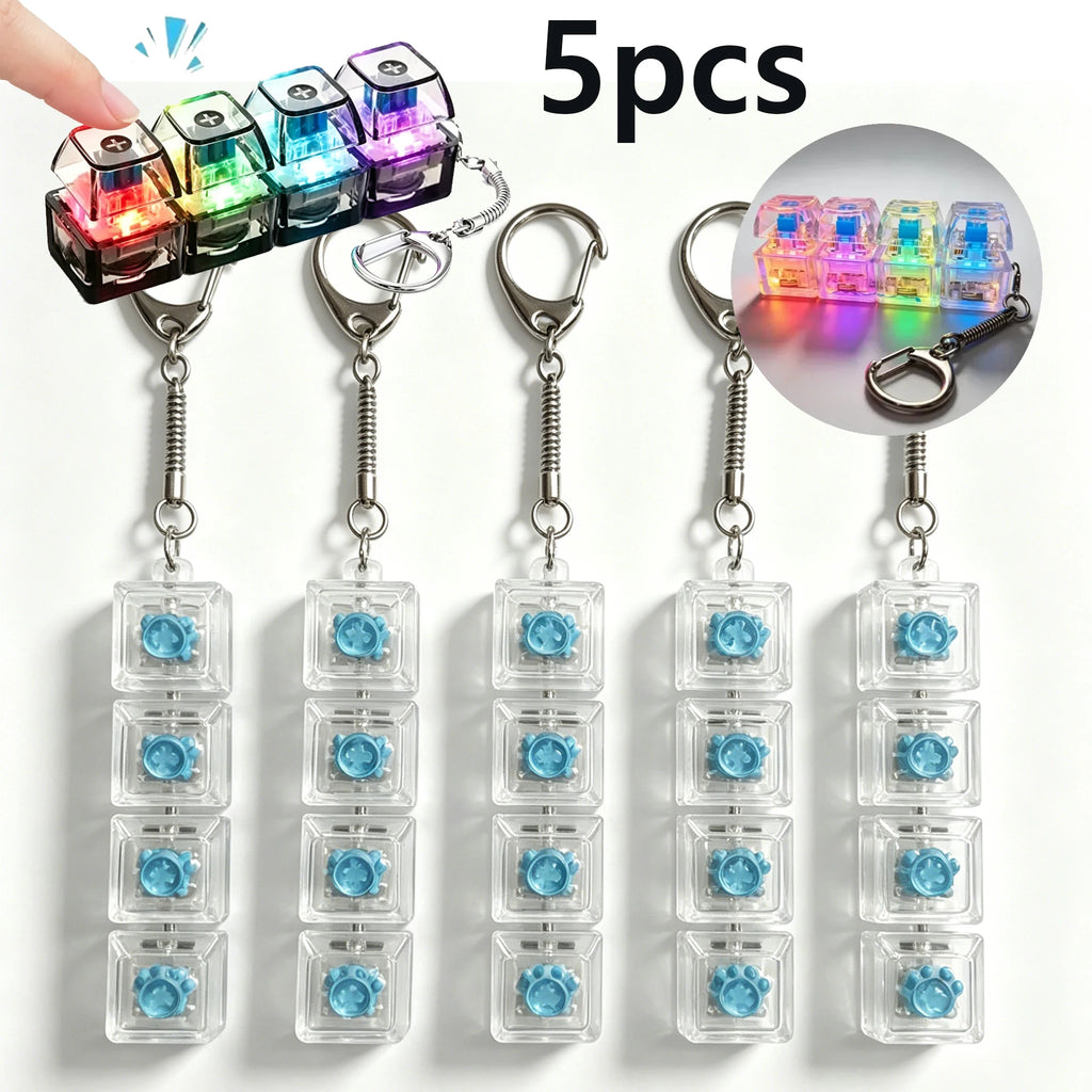  NEW Multi-choice Light Up Keyboard Keychain Crystal Clicker Fidget Toy Stress Relief Sensory Toy Portable Car Desk Decor Gift