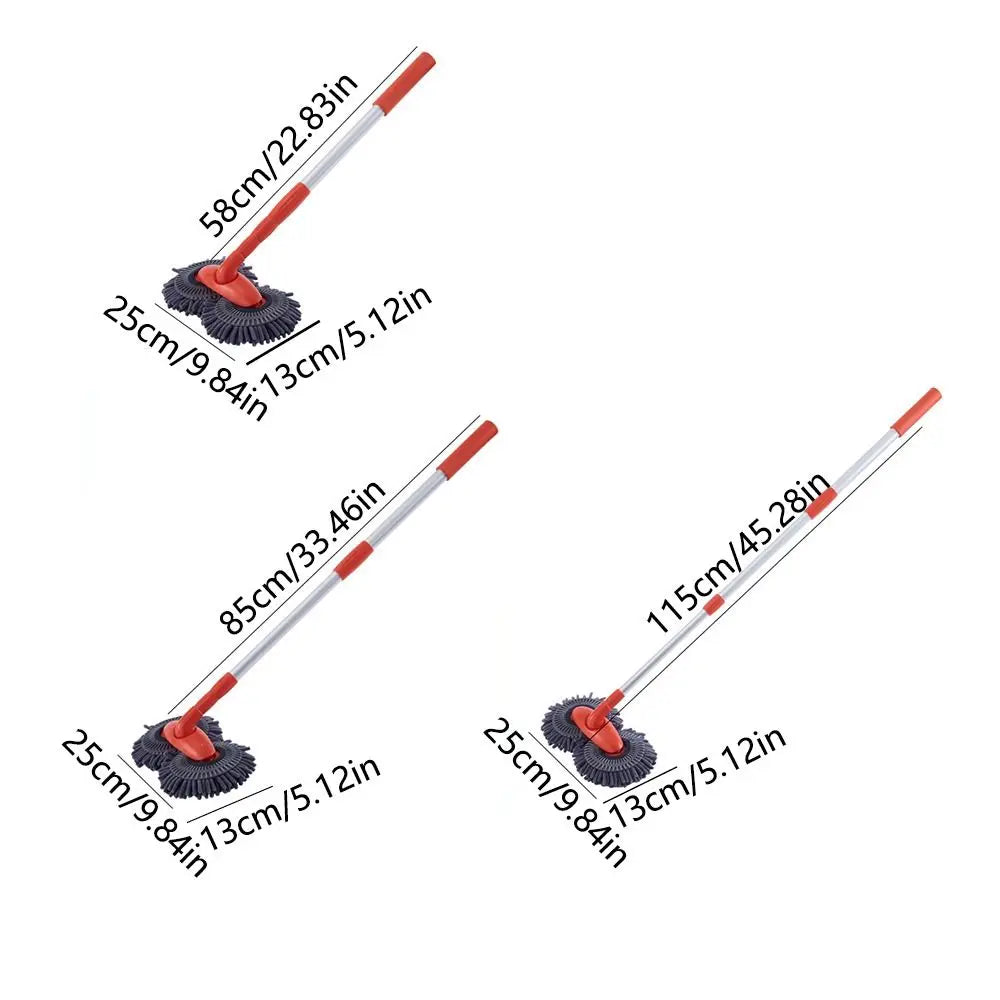 Double Brush Head Car Washer Mop Three-Section Telescopic Adjustable Car Cleaning Kit 360° Flexible Rotation Long Handle