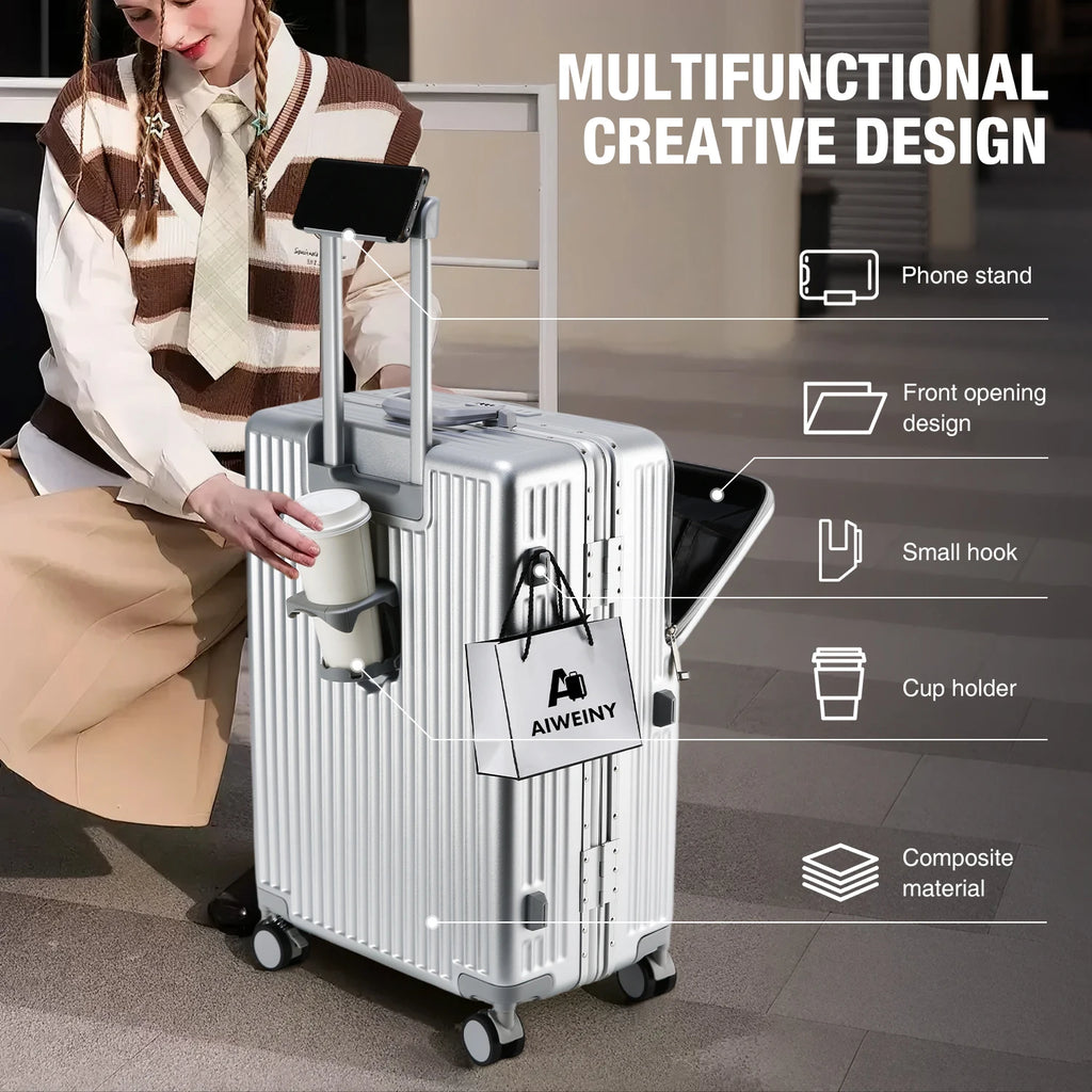 AIWEINY Lightweight Aluminum Frame Hard Shell Luggage 360 Silent Spinner Wheels TSA Lock 20/24/27 Inch Carry On/Travel Suitcase
