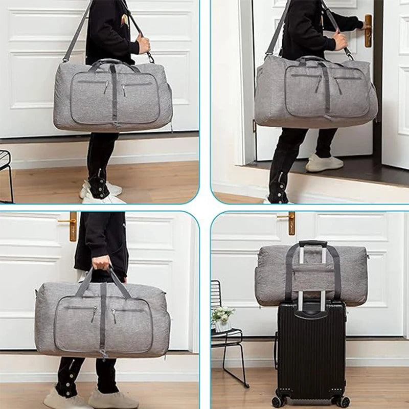 Fmeida 65L Duffle Bag with Shoes Compartment, Foldable Travel Duffel Bags for Men Women, Large Packable Travel Bag Water Repellent & Tear Resistant