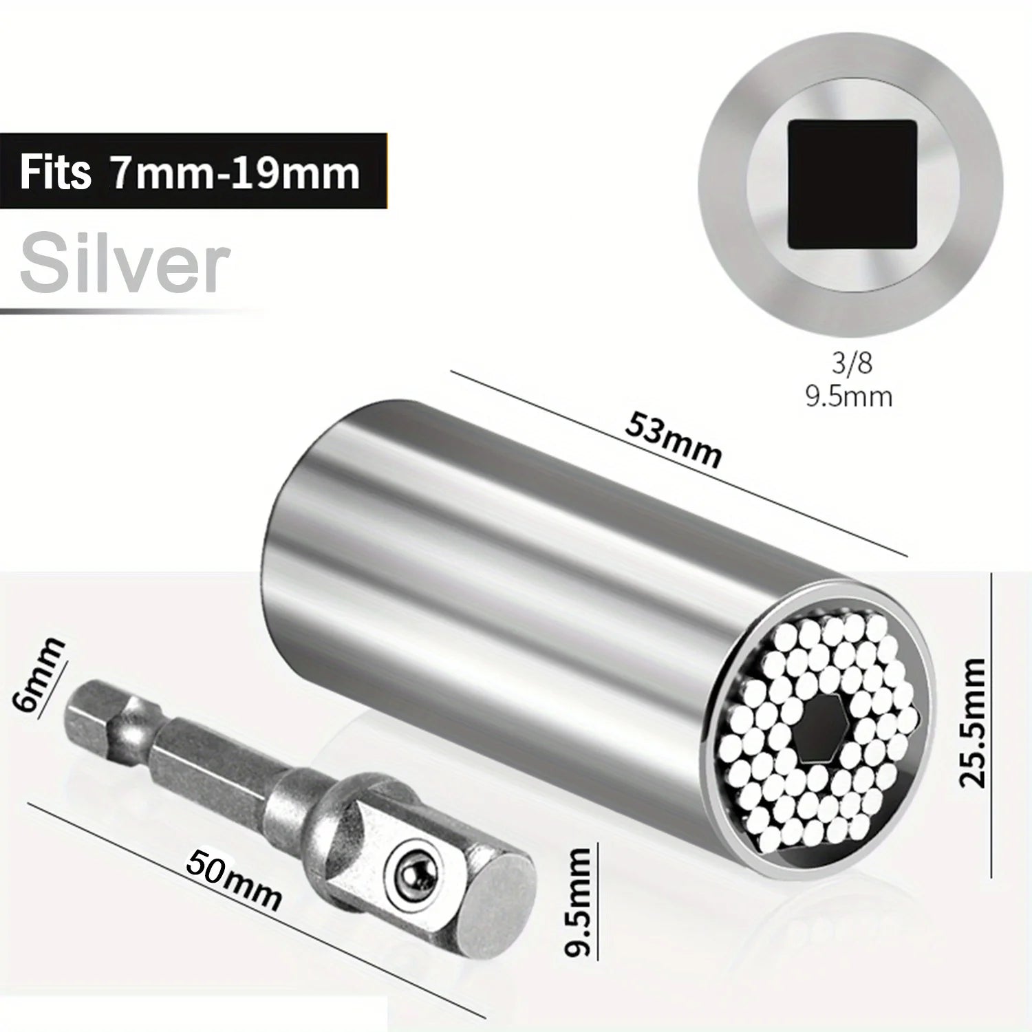 Universal Socket Wrench Set 7-19mm with 3/8-inch Professional Impact Socket Adapter Multi- Nut Tightening Quick Ratchet Stand