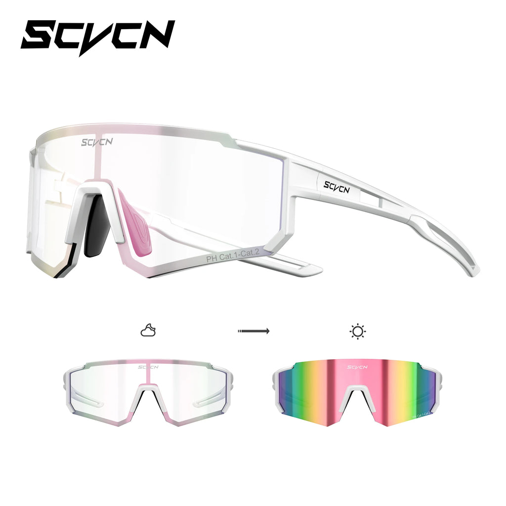 SCVCN UV400 HD Photochromic Hiking Glasses Sports Sunglasses Outdoor Road Fashion Cycling Glasses Windproof MTB Bike Sunglasses