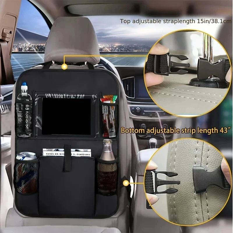Black Car Backrest Anti-Kick Storage Bag, Car Storage Bag, Seat Back Oxford Cloth Storage Bag, Flat Car Seat Back Bag, 1 PC