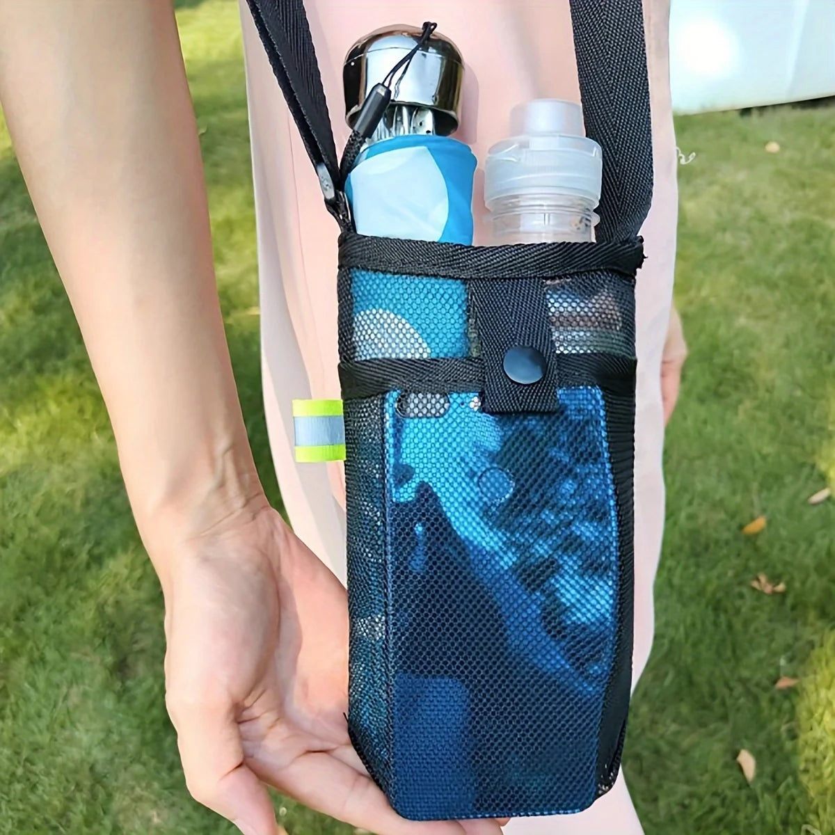 Black Outdoor Crossbody Storage Net Bag Water Cup Cover Protective Cover Grid Milk Tea Kettle Universal Thermos Cup One Piece
