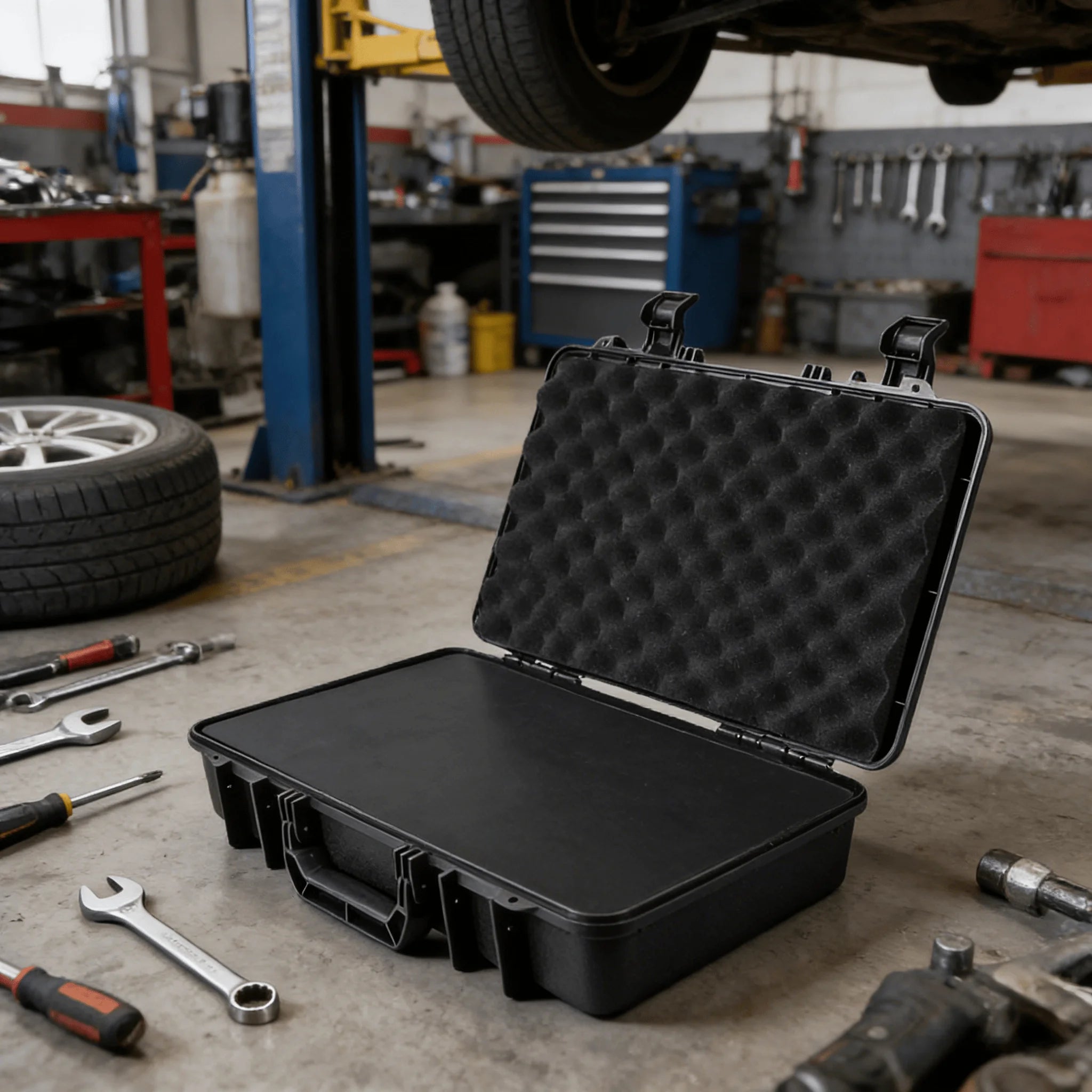 Hard Carrying Case Shockproof Storage Box W/ Foam Cotton, Portable Protective Water-resistant & Storage Box for Auto Repair Tool