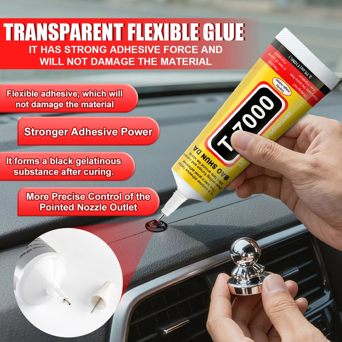 T7000 Black Soft Adhesive T-7000 Computer Touch Screen and Mobile Phone Touch Screen for Anti-Vibration Shelf Repair Coating 15/25/50/110ml with Precision Syringe