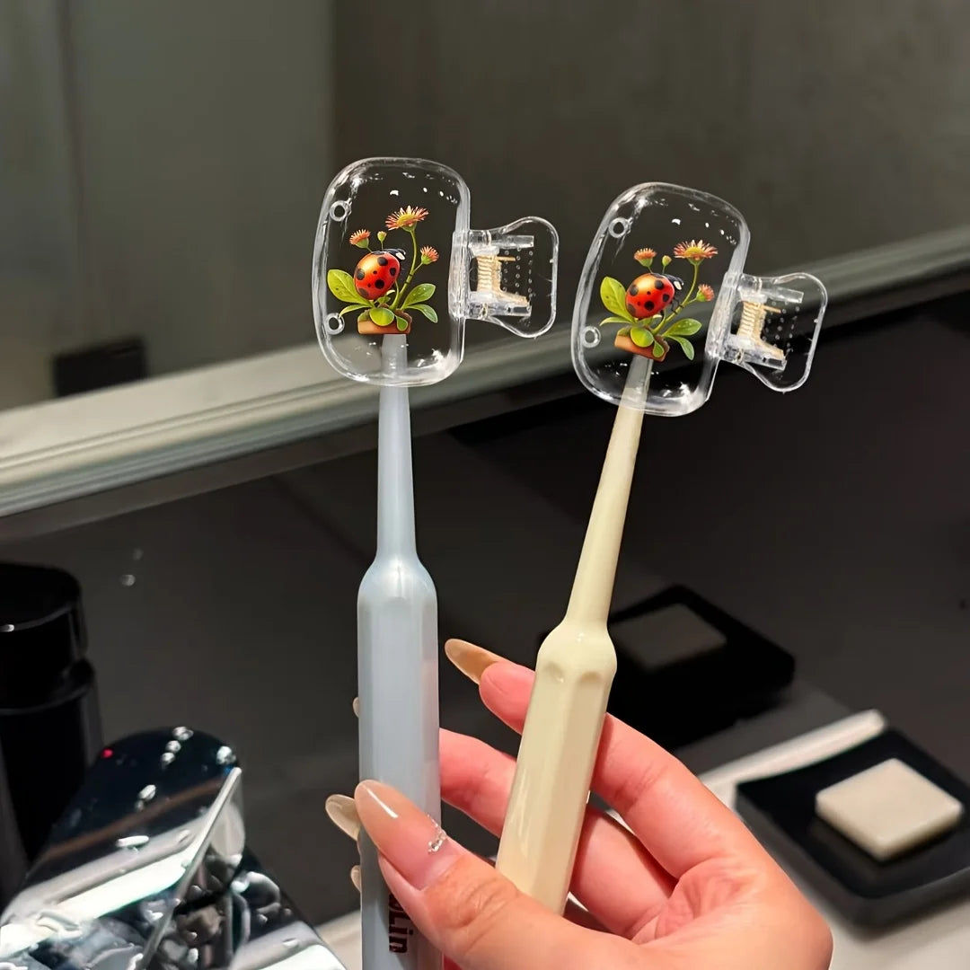 2pcs Lovely Ladybug Travel Toothbrush Head Covers Protective Plastic Clip Covers for Travel Protector Case for Bathroom Camping
