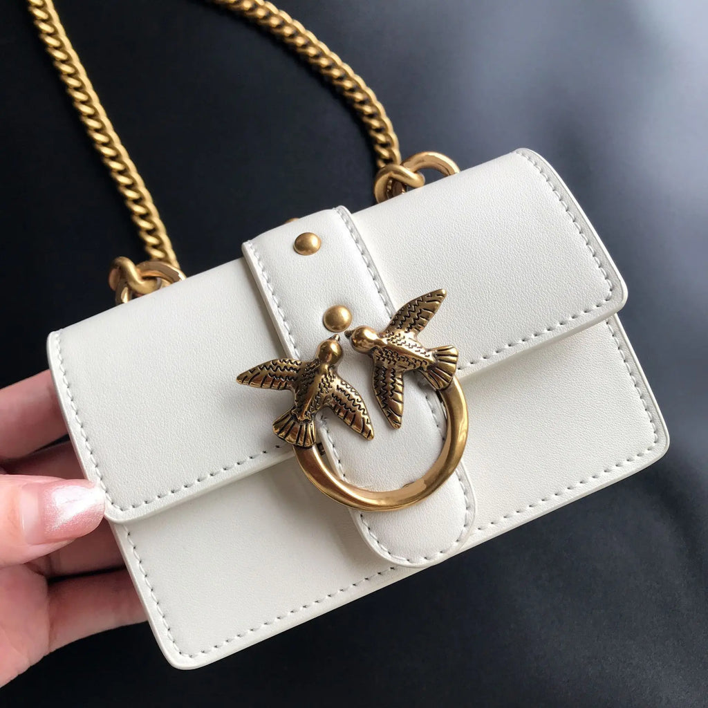 New Arrivalpinko Same Style Genuine Leather Super Mini Chain Small Square Lipstick Key Bag Swallow Bag Women's Handbag