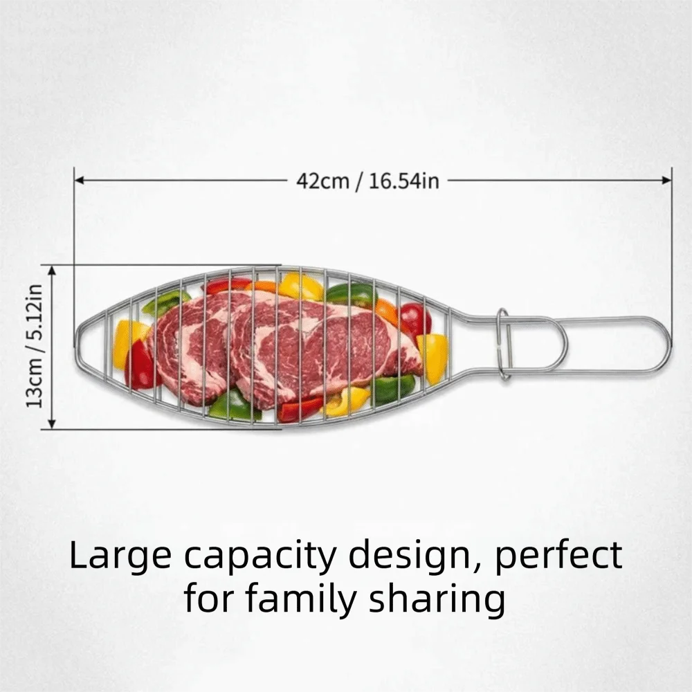 Versatile Fish-Shaped Iron Fish Grill Rack Wire Grid Long Handle Fish Grill Basket 42cm Easy Clean Grill Rack Outdoor Cooking