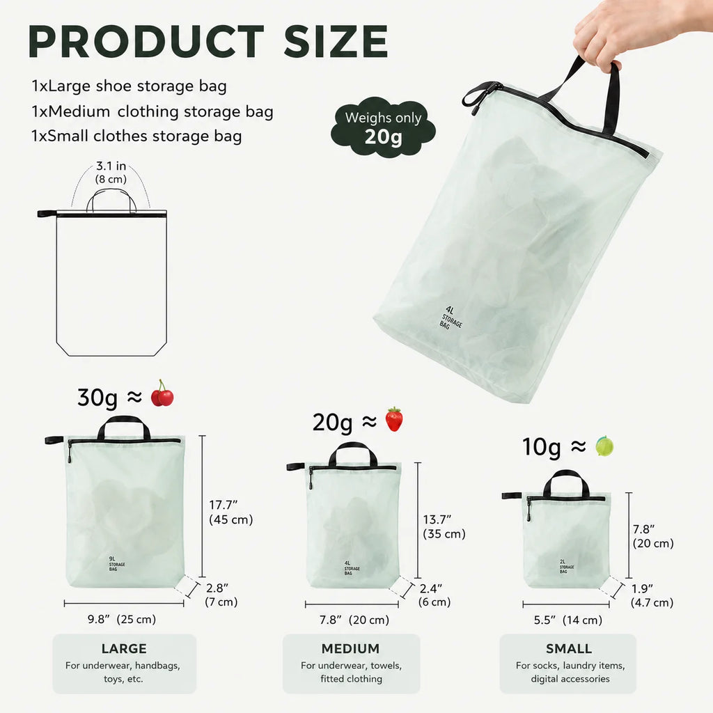 Waterproof Storage Pouch with Zipper Handle for Clothes Shoes Accessories Portable Organizer for Travel Sports Hiking