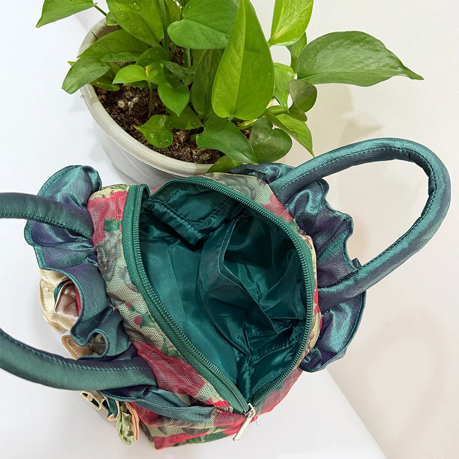 Flower fabric bag - hand-sewn for dinner party bags, women's hand-held dress bags, brides' bags